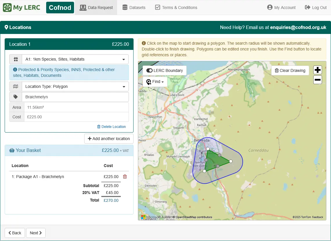A screenshot of the My LERC Locations page